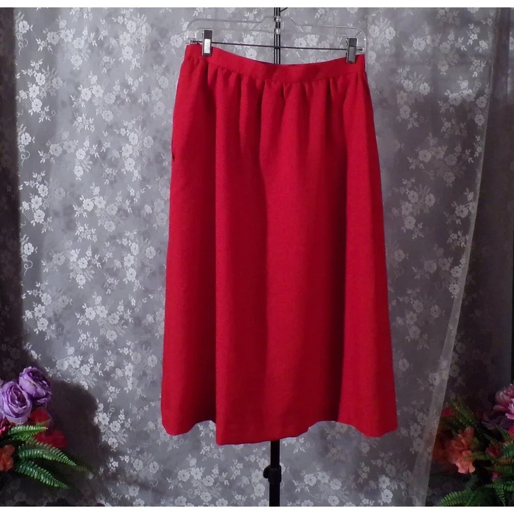 Vintage 70s Red Skirt Size Medium 1970s Retro Casual Secretary A-line Cute Basic